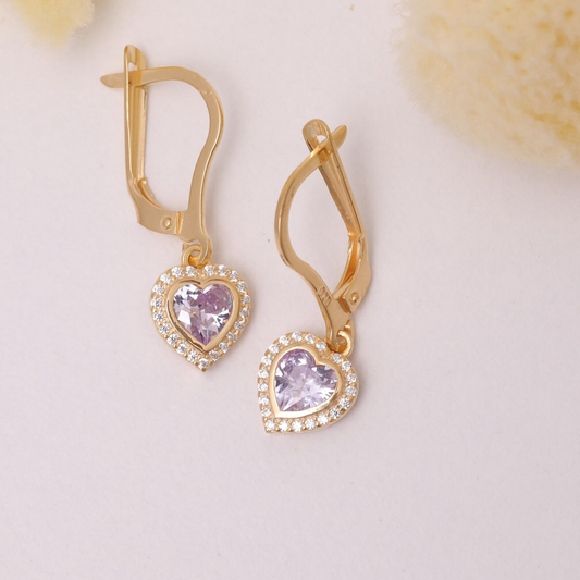 Alexandrite Bezel Heart Dangle Earrings with Real Diamonds in 8K/10K/14K Solid Gold | June Birthstone Jewelry