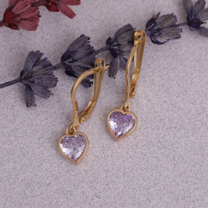 Alexandrite Bezel Heart Cut Dangle Earrings 14K Solid Gold, June Birthstone Jewelry