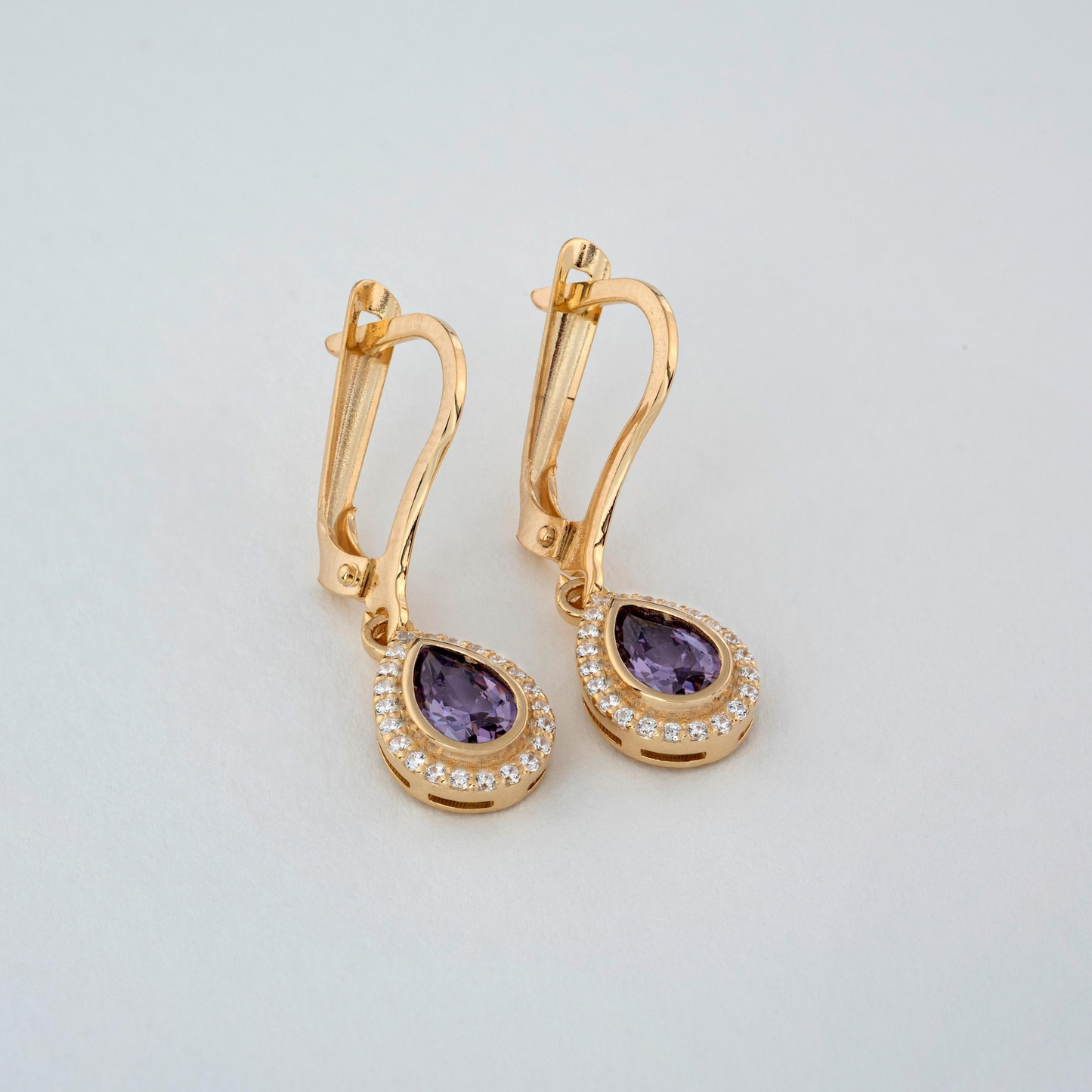 Amethyst Bezel Drop Dangle Earrings with Real Diamonds in 8K/10K/14K Solid Gold | February Birthstone Jewelry