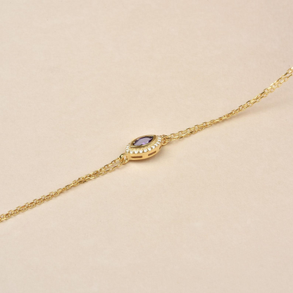 Amethyst Bezel Marquise Bracelet with Real Diamonds in 8K/10K/14K Solid Gold | February Birthstone Jewelry