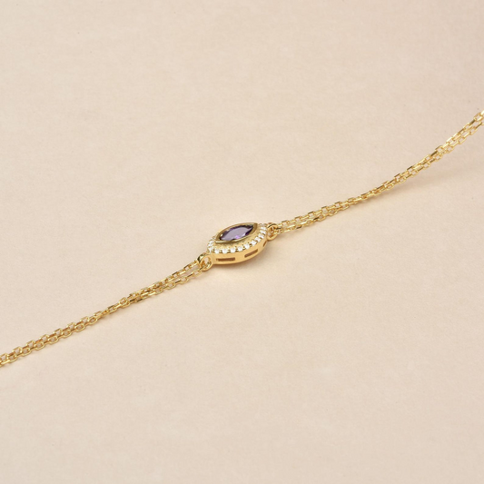 Amethyst Bezel Marquise Bracelet with Real Diamonds in 8K/10K/14K Solid Gold | February Birthstone Jewelry