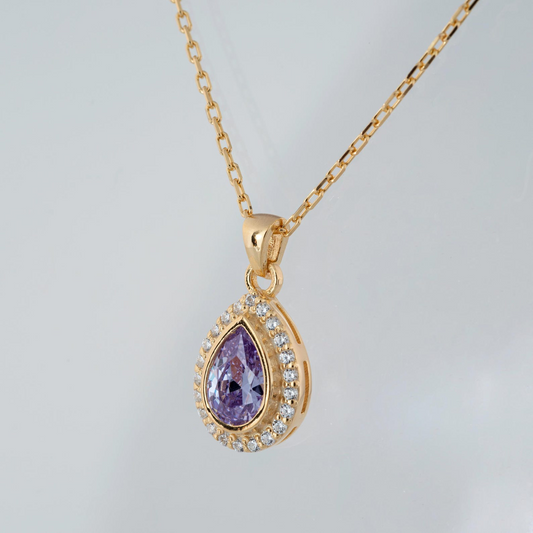 Amethyst Bezel Drop Necklace with Real Diamonds in 8K/10K/14K Solid Gold | February  Birthstone Jewelry