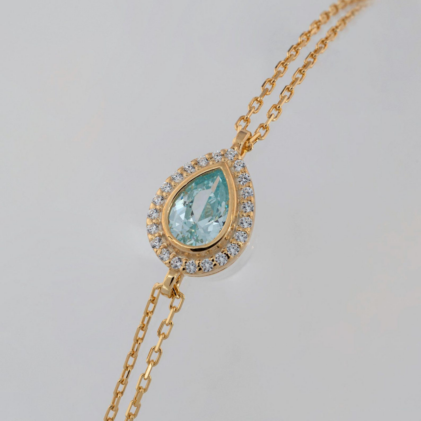 Aquamarine Bezel Drop Bracelet with Real Diamonds in 8K/10K/14K Solid Gold | March Birthstone Jewelry