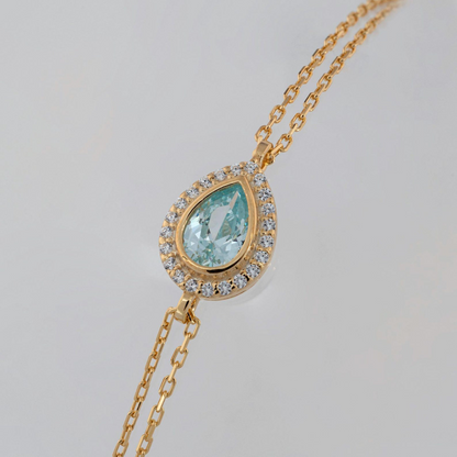 Aquamarine Bezel Drop Bracelet with Real Diamonds in 8K/10K/14K Solid Gold | March Birthstone Jewelry