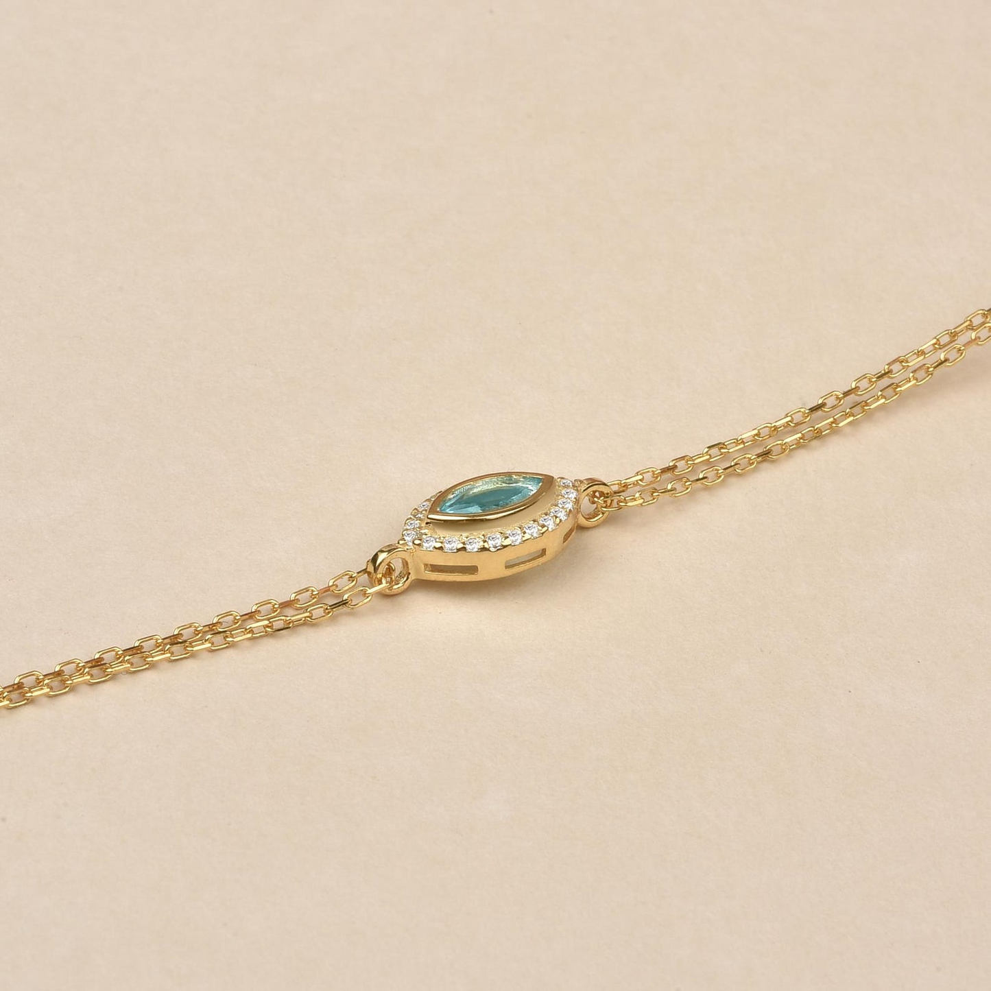 Aquamarine Bezel Marquise Bracelet with Real Diamonds in 8K/10K/14K Solid Gold | March Birthstone Jewelry