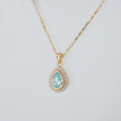 Aquamarine Bezel Drop Necklace with Real Diamonds in 8K/10K/14K Solid Gold | March  Birthstone Jewelry