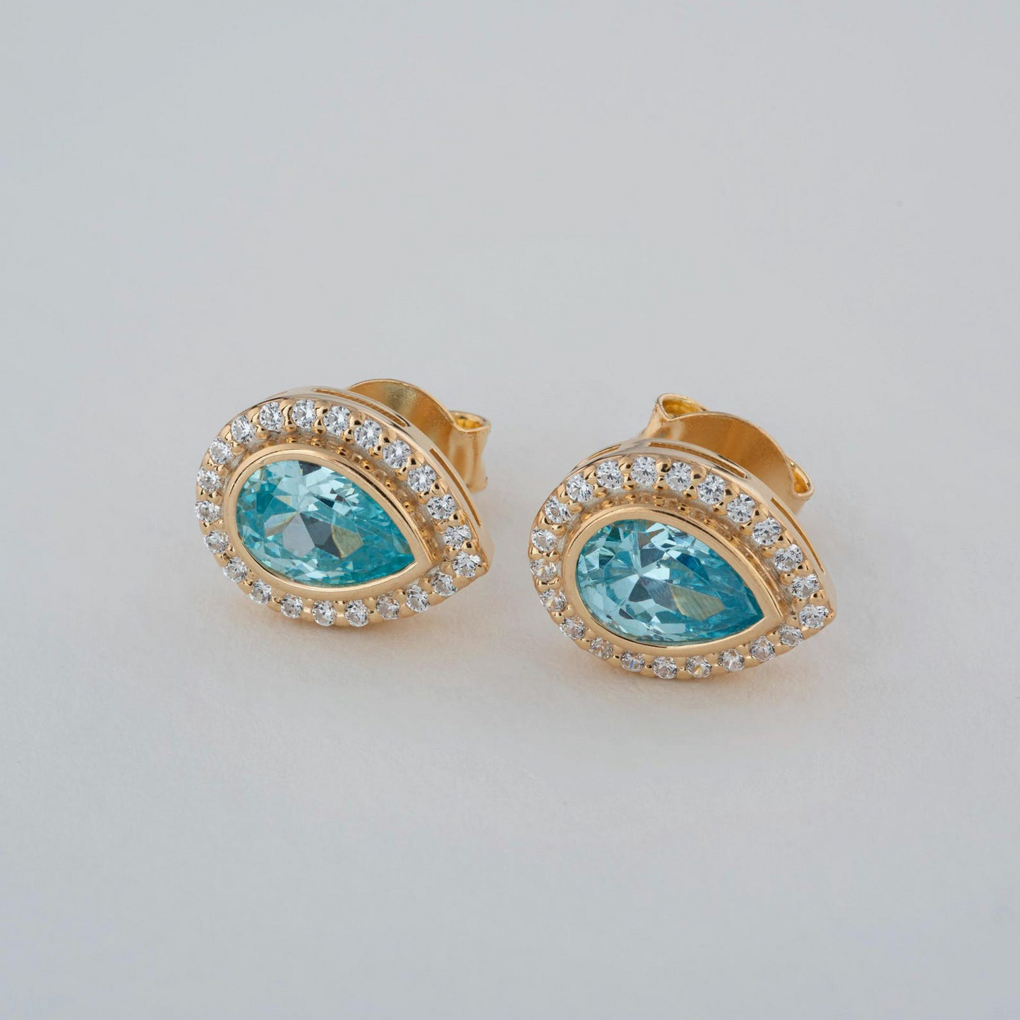 Aquamarine Bezel Drop Stud Earrings with Real Diamonds in 8K/10K/14K Solid Gold | March Birthstone Jewelry
