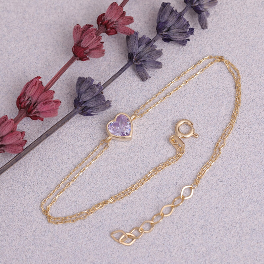 Heart Alexandrite Bezel Bracelet in 10K/14K Solid Gold | June Birthstone