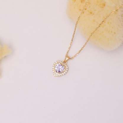 Alexandrite Bezel Heart Necklace with Real Diamonds in 8K/10K/14K Solid Gold | June Birthstone Jewelry