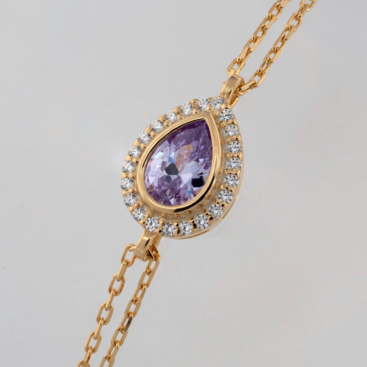 Alexandrite Bezel Drop Bracelet with Real Diamonds in 8K/10K/14K Solid Gold | June Birthstone Jewelry