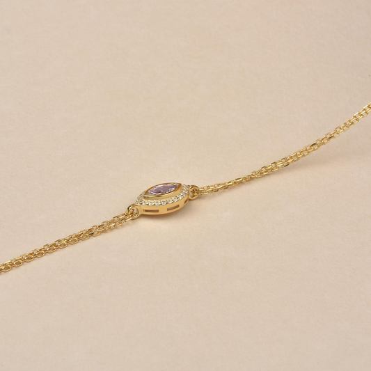 Alexandrite Bezel Marquise Bracelet with Real Diamonds in 8K/10K/14K Solid Gold | June Birthstone Jewelry