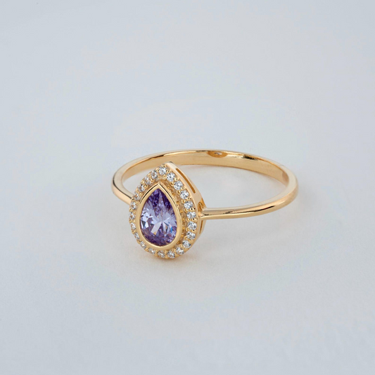 Alexandrite Bezel Drop Ring with Real Diamonds in 8K/10K/14K Solid Gold | June Birthstone Jewelry
