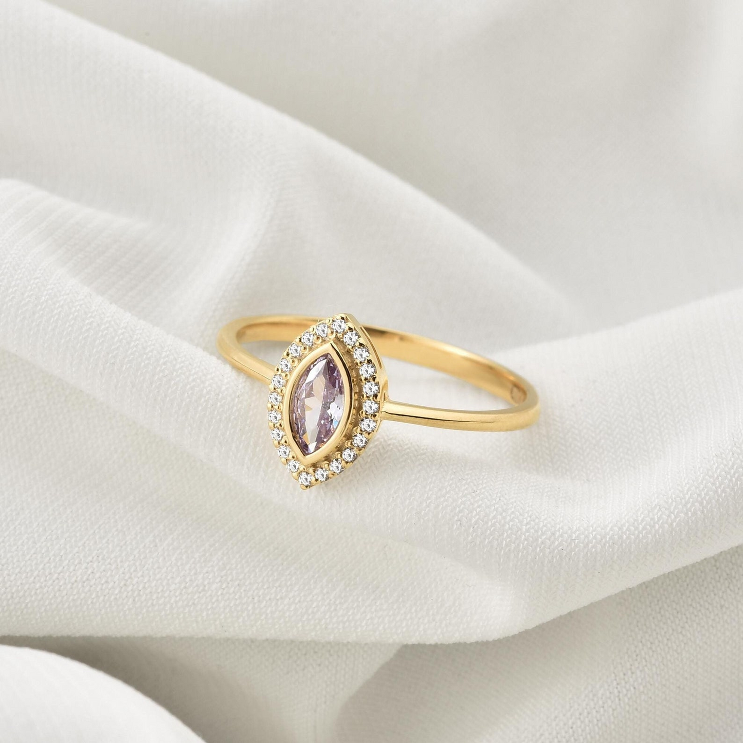 Alexandrite Bezel Marquise Ring with Real Diamonds in 8K/10K/14K Solid Gold | June Birthstone Jewelry
