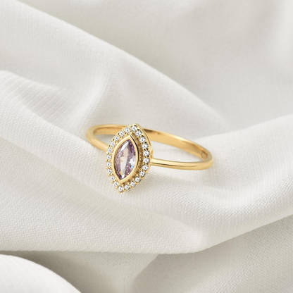 Alexandrite Bezel Marquise Ring with Real Diamonds in 8K/10K/14K Solid Gold | June Birthstone Jewelry