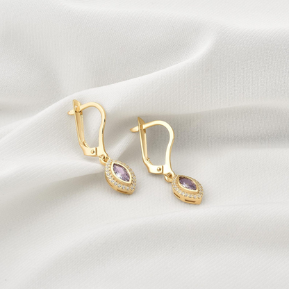 Alexandrite Bezel Marquise Dangle Earrings with Real Diamonds in 8K/10K/14K Solid Gold | June Birthstone Jewelry