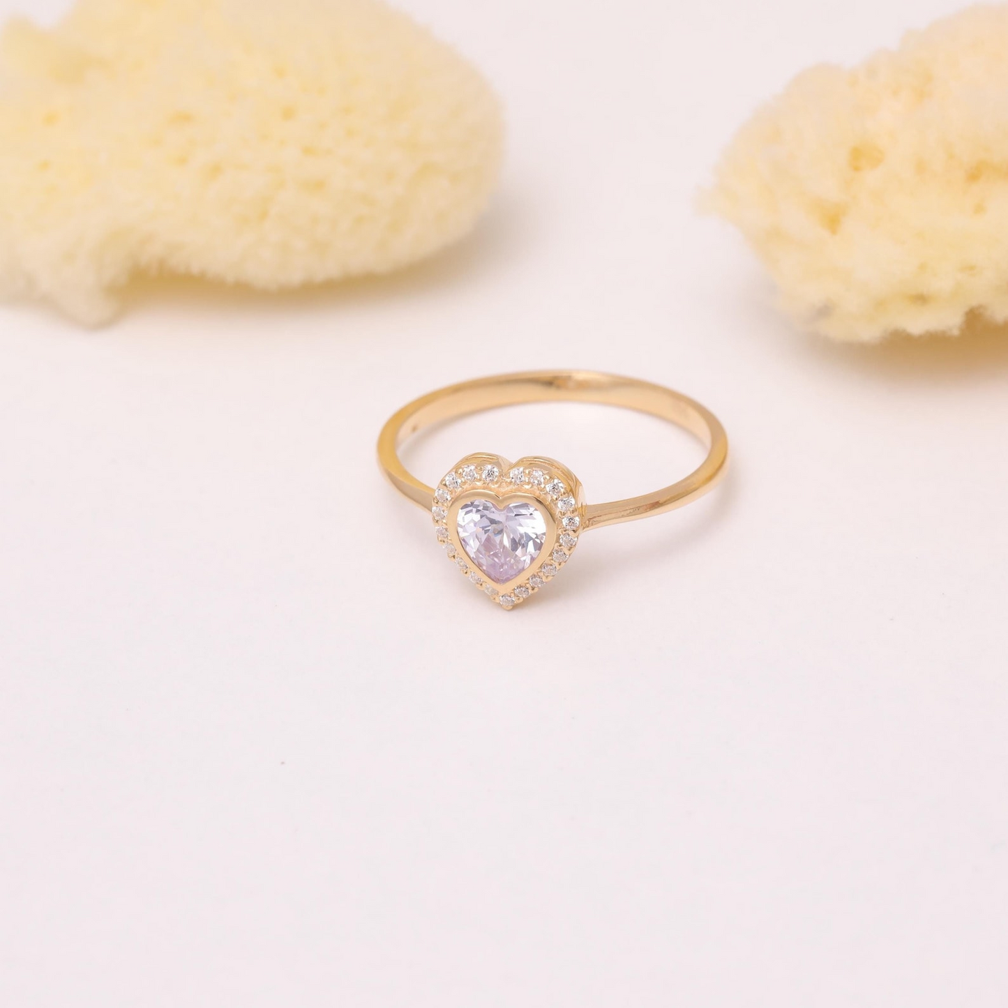 Alexandrite Bezel Heart Ring with Real Diamonds in 8K/10K/14K Solid Gold | June Birthstone Jewelry