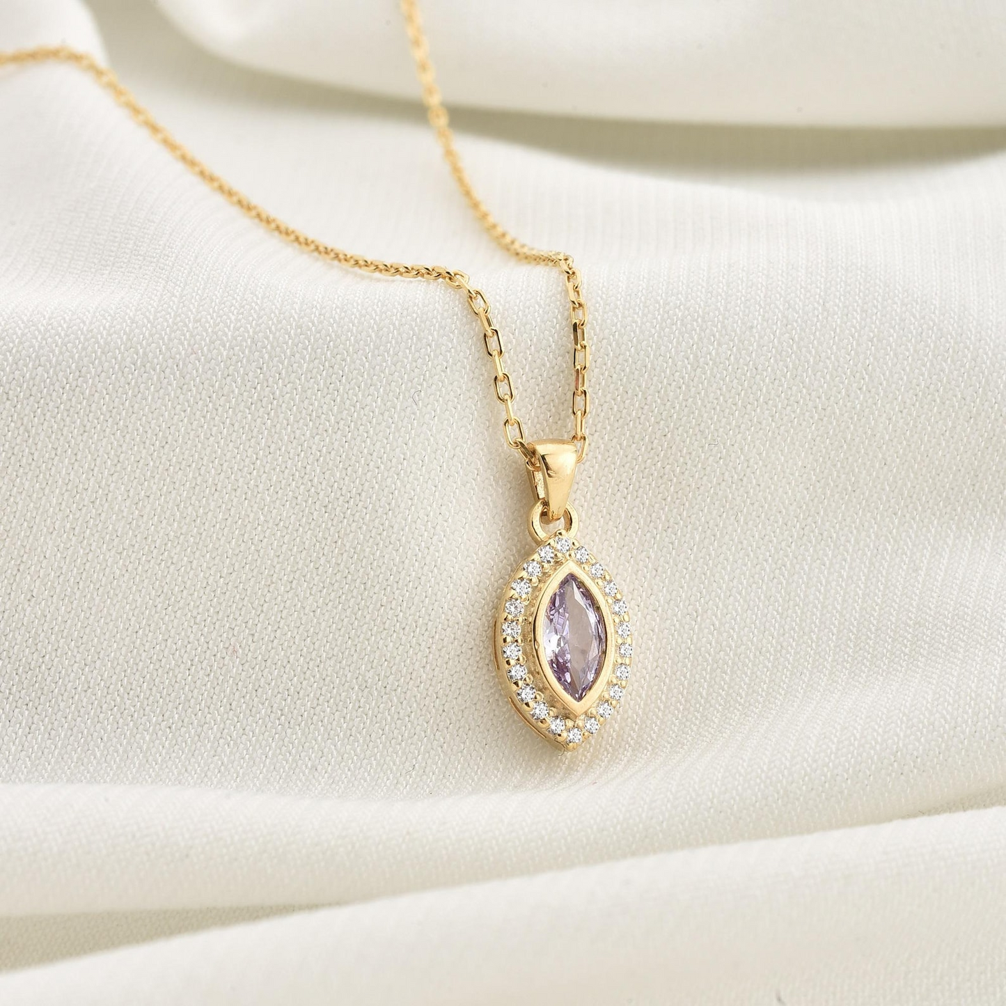 Alexandrite Bezel Marquise Necklace with Real Diamonds in 8K/10K/14K Solid Gold | June Birthstone Jewelry