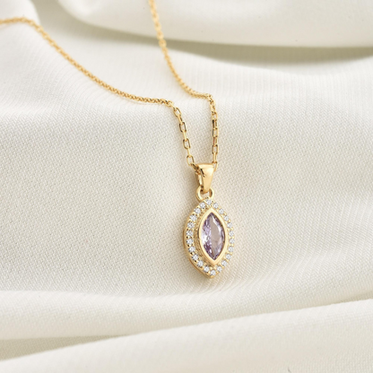 Alexandrite Bezel Marquise Necklace with Real Diamonds in 8K/10K/14K Solid Gold | June Birthstone Jewelry