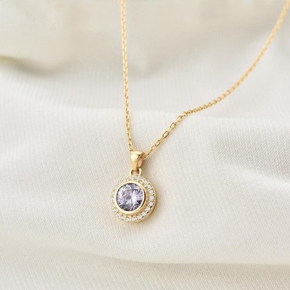 Alexandrite Round Bezel Necklace in 8K/10K/14K Solid Gold with Real Diamonds, June Birthstone Jewelry