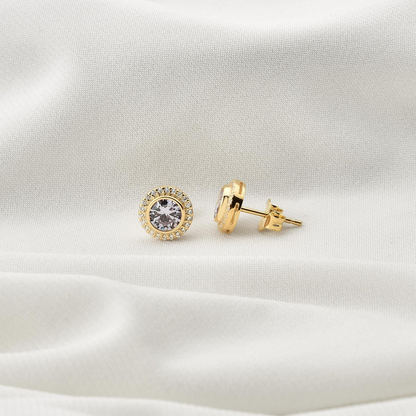 Alexandrite Round Bezel Stud Earrings in 8K/10K/14K Solid Gold with Real Diamonds, June Birthstone Jewelry