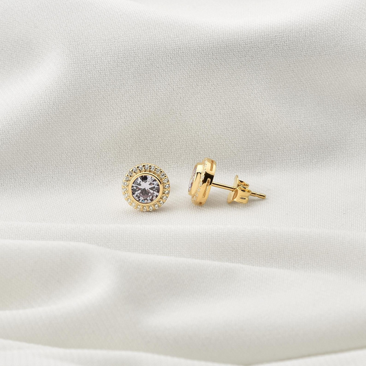 Alexandrite Round Bezel Stud Earrings in 8K/10K/14K Solid Gold with Real Diamonds, June Birthstone Jewelry