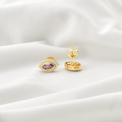 Alexandrite Bezel Marquise Stud Earrings with Real Diamonds in 8K/10K/14K Solid Gold | June Birthstone Jewelry
