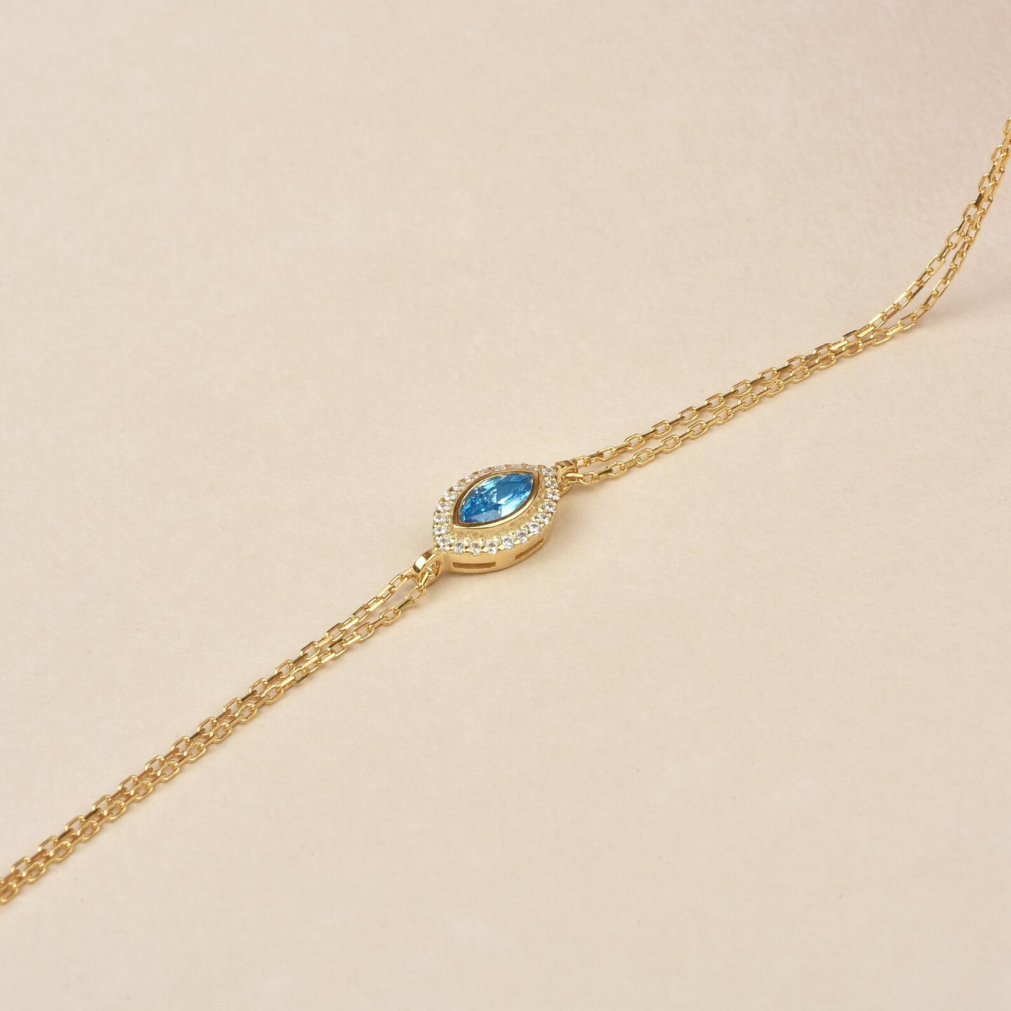 Blue Topaz Bezel Marquise Bracelet with Real Diamonds in 8K/10K/14K Solid Gold | December Birthstone Jewelry