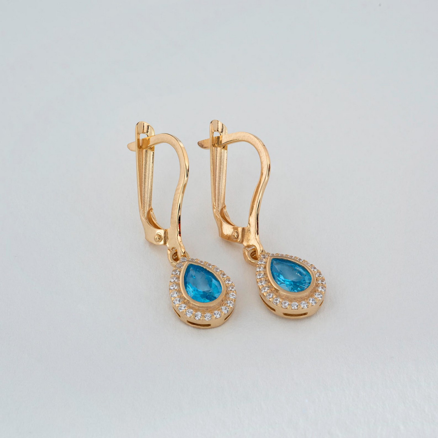 Blue Topaz Bezel Drop Dangle Earrings with Real Diamonds in 8K/10K/14K Solid Gold | December Birthstone Jewelry