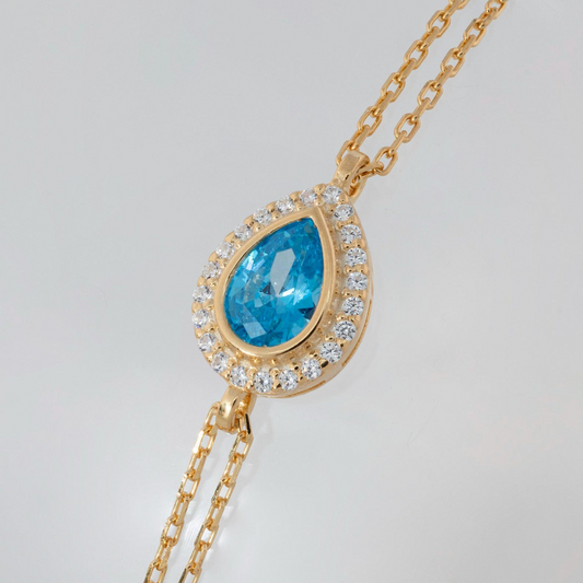 Blue Topaz Bezel Drop Bracelet with Real Diamonds in 8K/10K/14K Solid Gold | December  Birthstone Jewelry