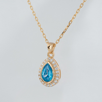 Blue Topaz Bezel Drop Necklace with Real Diamonds in 8K/10K/14K Solid Gold | November  Birthstone Jewelry