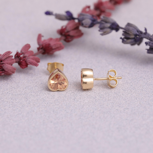 Citrine Heart Stud Earrings 10K/14K Solid Gold, November Birthstone Jewelry