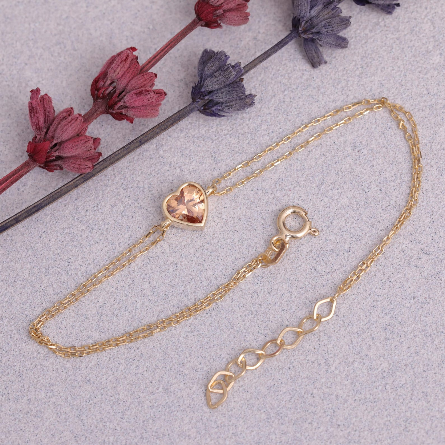 Heart Citrine Bezel Bracelet in 10K/14K Solid Gold | November Birthstone