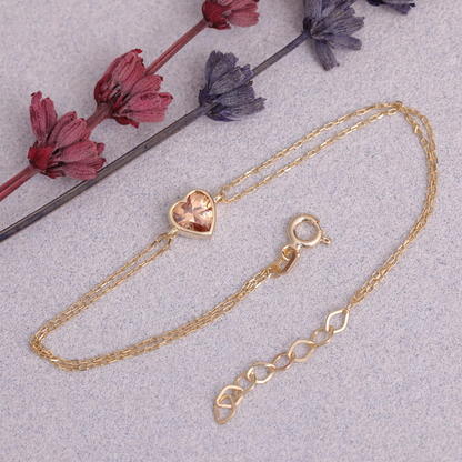 Heart Citrine Bezel Bracelet in 10K/14K Solid Gold | November Birthstone