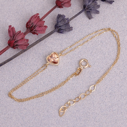 Heart Citrine Bezel Bracelet in 10K/14K Solid Gold | November Birthstone