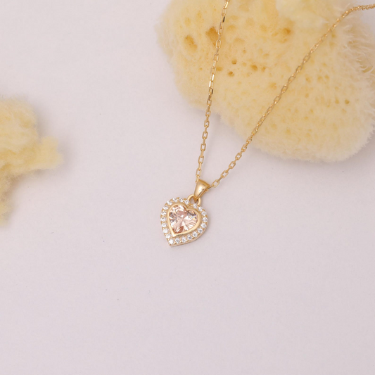 Citrine Bezel Heart Necklace with Real Diamonds in 8K/10K/14K Solid Gold | November Birthstone Jewelry