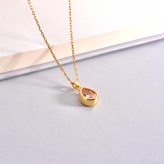 Citrine Bezel Drop Necklace 10K/14K Solid Gold, November Birthstone Jewelry