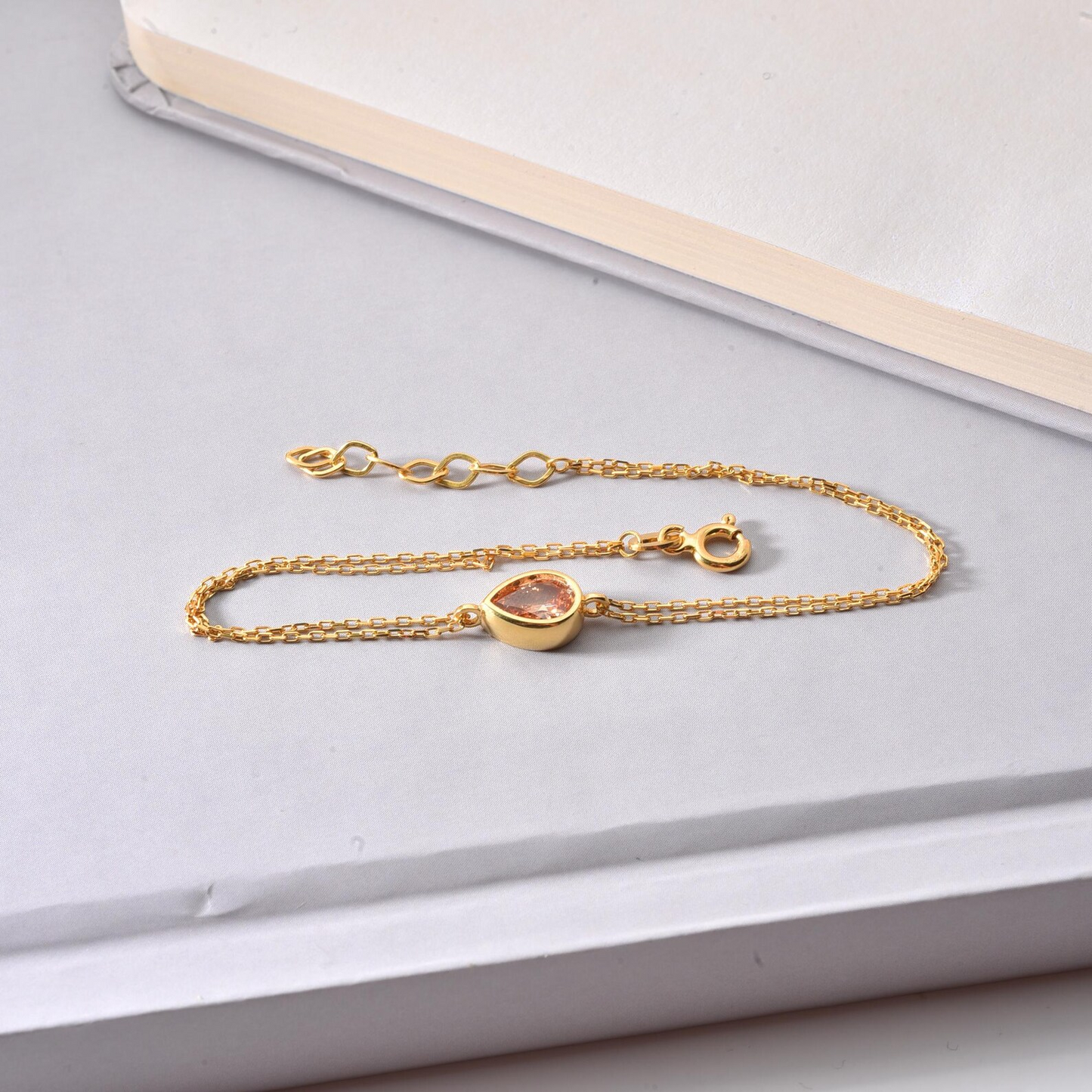 Citrine Drop Bezel Bracelet in 10K/14K Solid Gold, November Birthstone Jewelry
