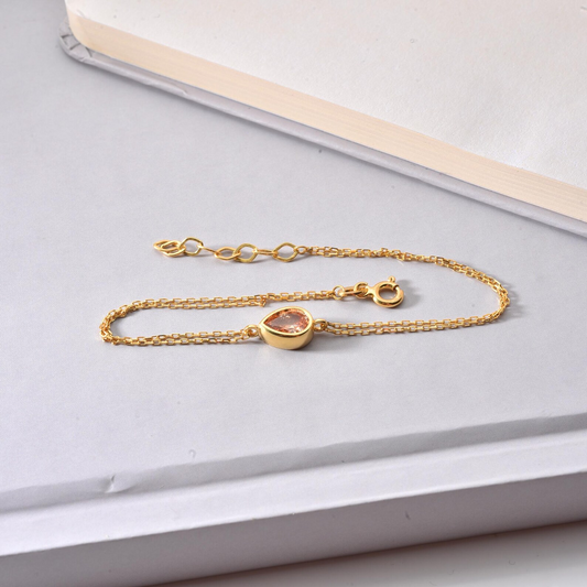 Citrine Drop Bezel Bracelet in 10K/14K Solid Gold, November Birthstone Jewelry