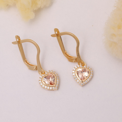 Citrine Bezel Heart Dangle Earrings with Real Diamonds in 8K/10K/14K Solid Gold | November Birthstone Jewelry