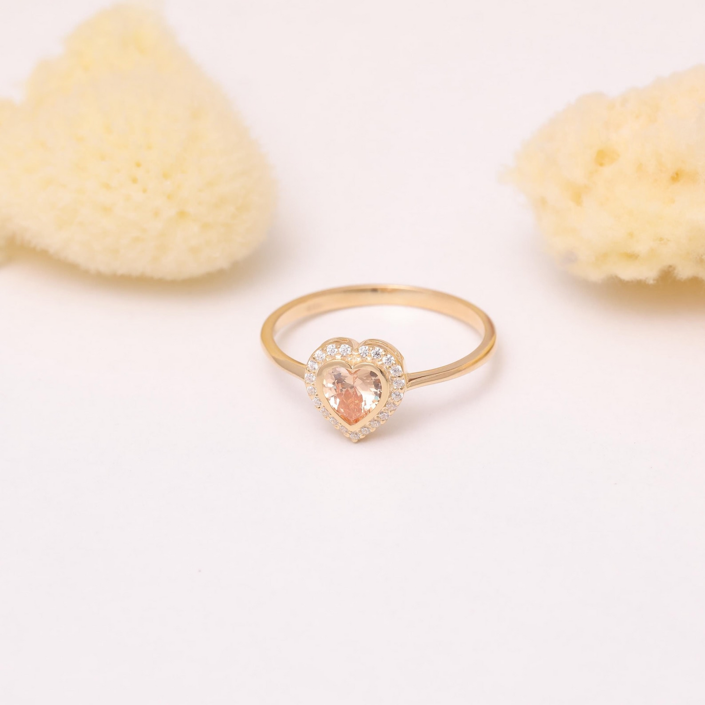 Citrine Bezel Heart Ring with Real Diamonds in 8K/10K/14K Solid Gold | November Birthstone Jewelry