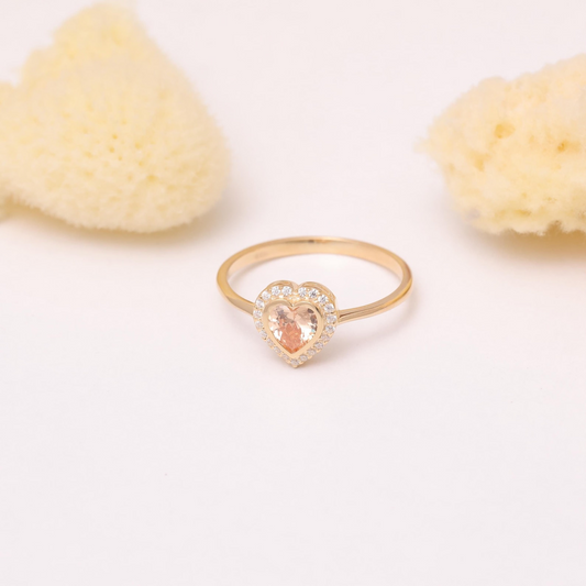 Citrine Bezel Heart Ring with Real Diamonds in 8K/10K/14K Solid Gold | November Birthstone Jewelry
