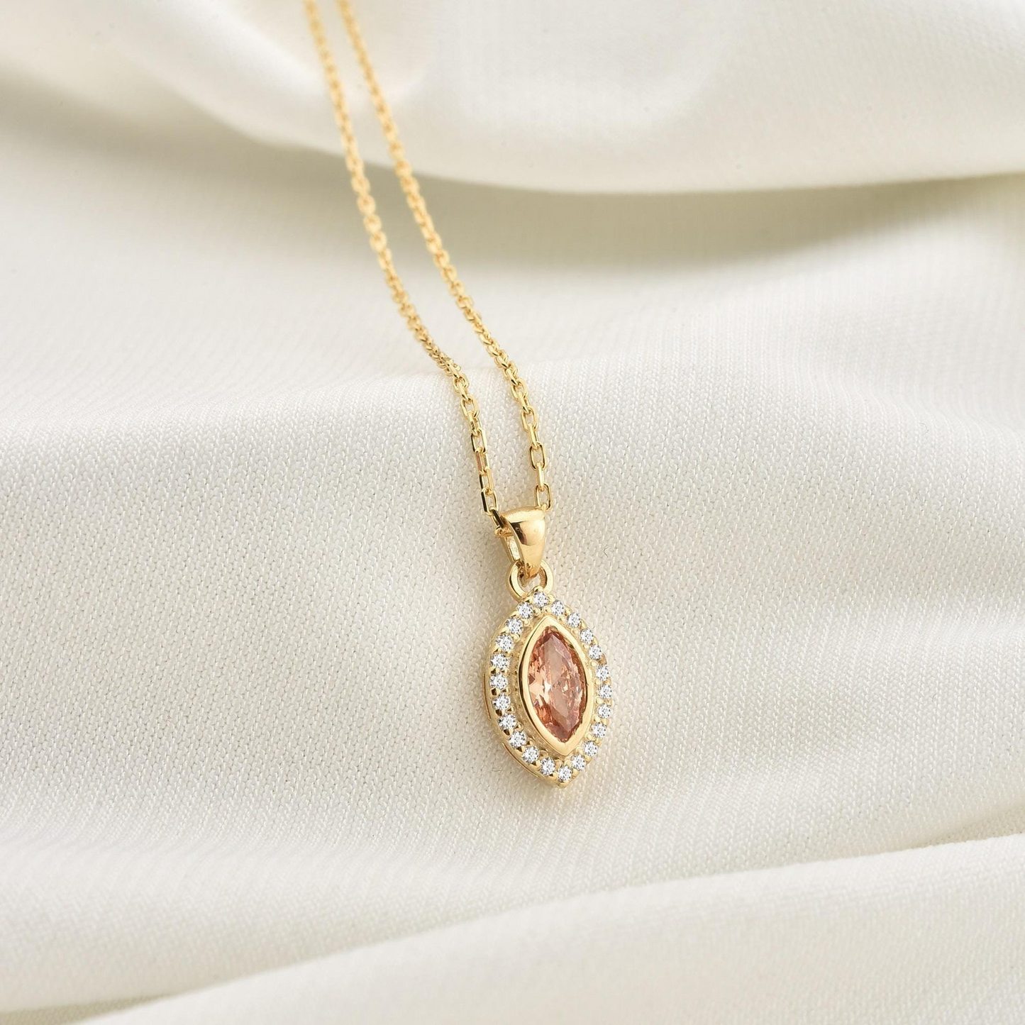 Citrine Bezel Marquise Necklace with Real Diamonds in 8K/10K/14K Solid Gold | November Birthstone Jewelry