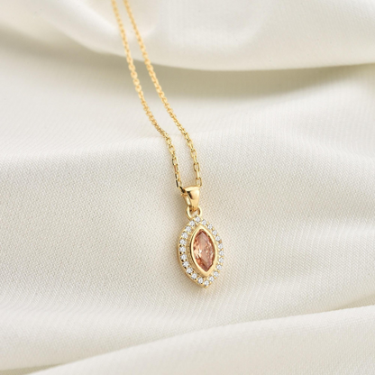 Citrine Bezel Marquise Necklace with Real Diamonds in 8K/10K/14K Solid Gold | November Birthstone Jewelry