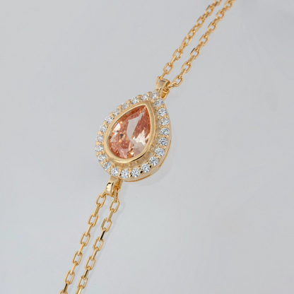 Citrine Bezel Drop Bracelet with Real Diamonds in 8K/10K/14K Solid Gold | November Birthstone Jewelry