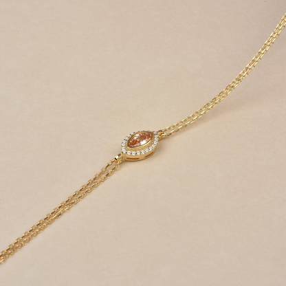 White Topaz Bezel Marquise Bracelet with Real Diamonds in 8K/10K/14K Solid Gold | April Birthstone Jewelry