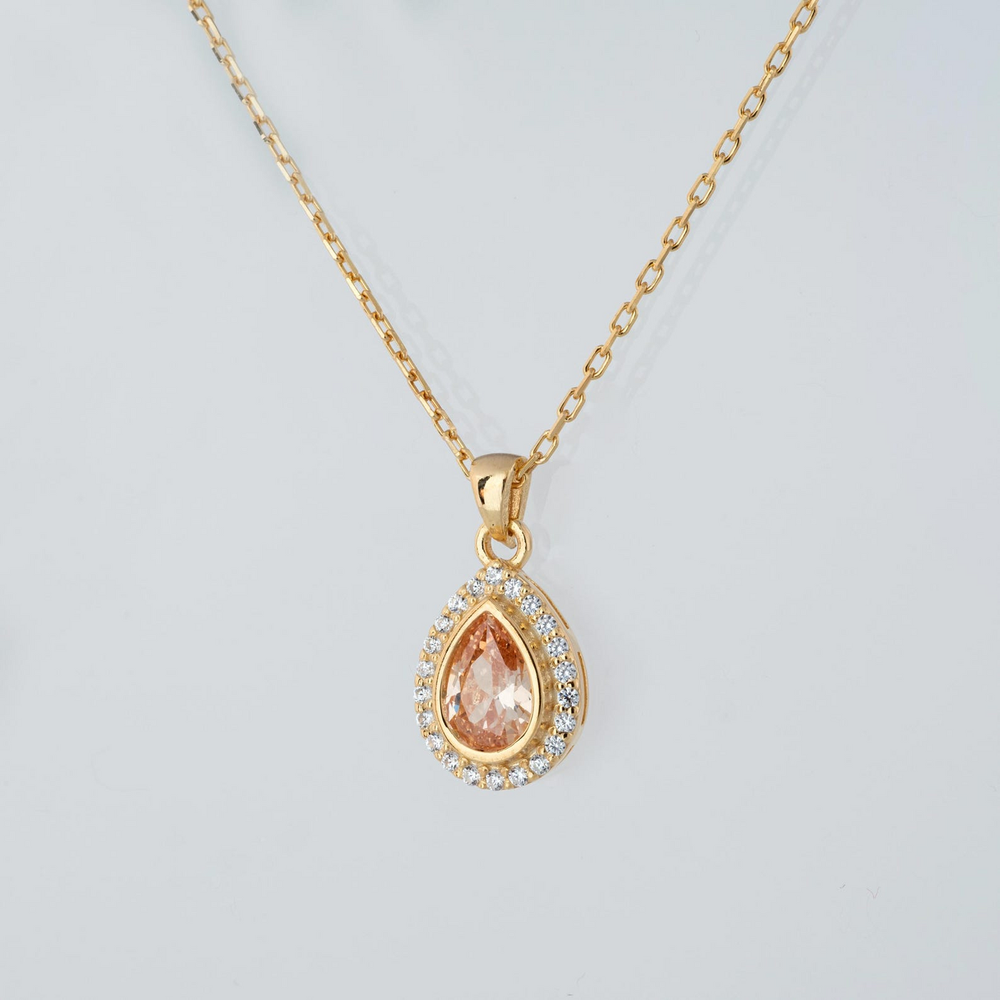 Citrine Bezel Drop Necklace with Real Diamonds in 8K/10K/14K Solid Gold | November Birthstone Jewelry