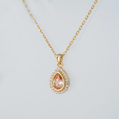 Citrine Bezel Drop Necklace with Real Diamonds in 8K/10K/14K Solid Gold | November Birthstone Jewelry