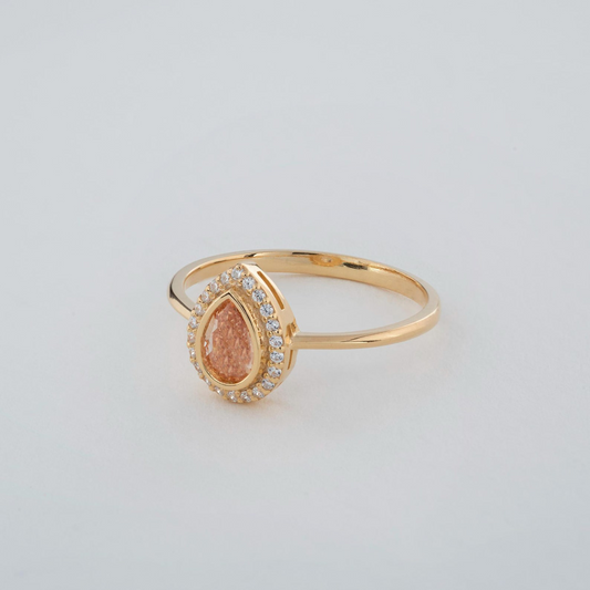 Citrine Bezel Drop Ring with Real Diamonds in 8K/10K/14K Solid Gold | November Birthstone Jewelry