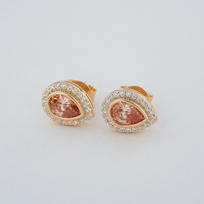 Citrine Bezel Drop Stud Earrings with Real Diamonds in 8K/10K/14K Solid Gold | November Birthstone Jewelry