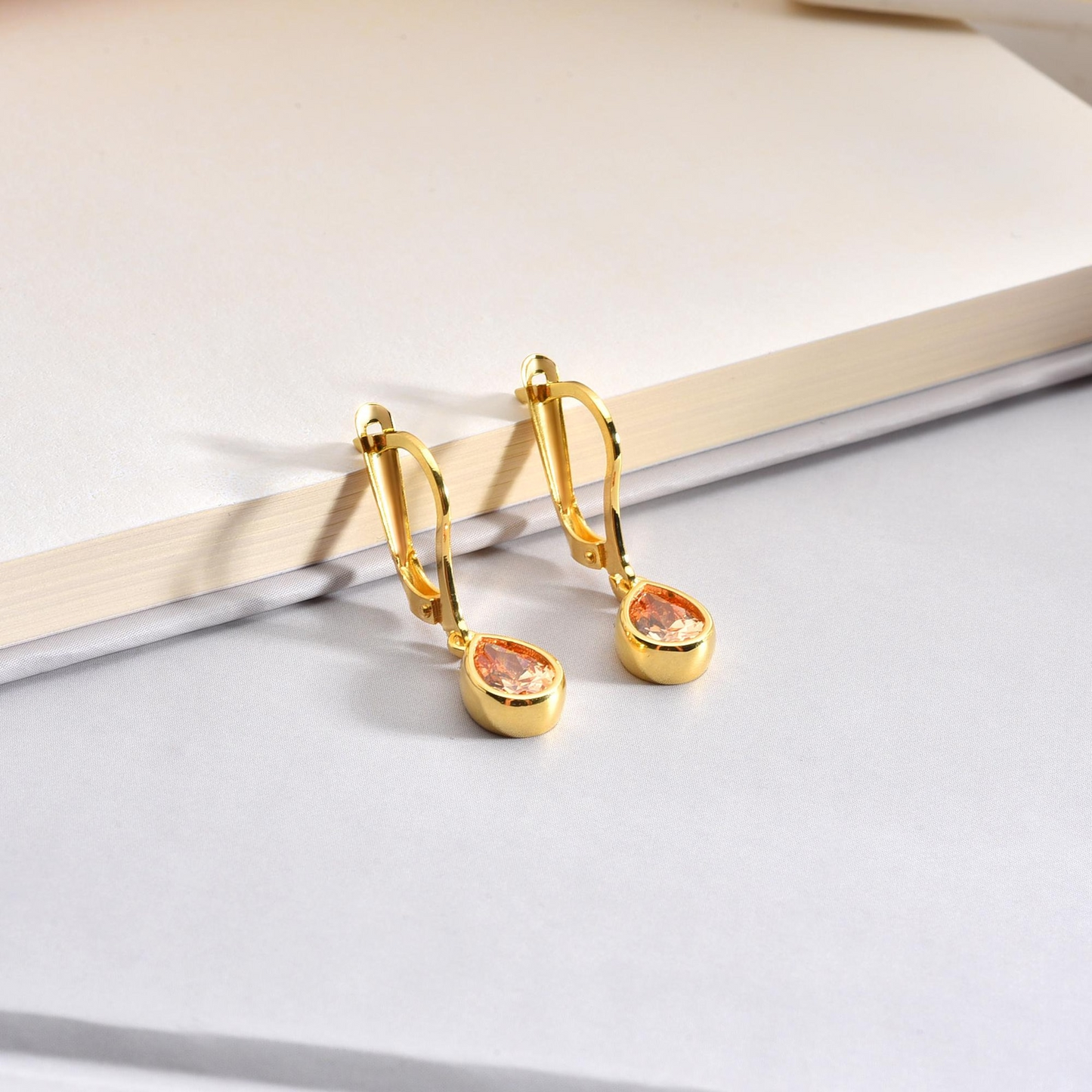 Citrine Bezel Dangle Drop Earrings in 8K/10K/14K Solid Gold, November Birthstone Jewelry